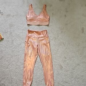Fabletics Shiny Peach Leggings and Top Set